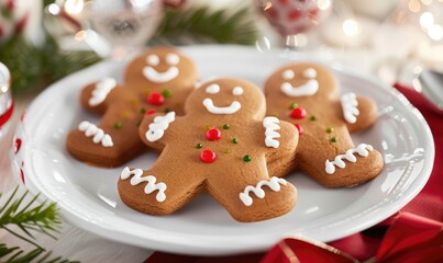 Fototapeta premium Christmas Decorated Gingerbread Men Cookies on Festive Table