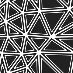 Vector science background. Rounded solid shapes in frames. Big triangles size. Black and white style. Repeatable pattern. Trending vector tiles. Seamless vector illustration.