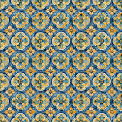 Tile art pattern. Hand drawn, watercolor, textile print, fabric