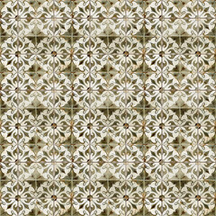Texture background with floral motives wall, tiles floor, architecturally mosaics design, soft olive color