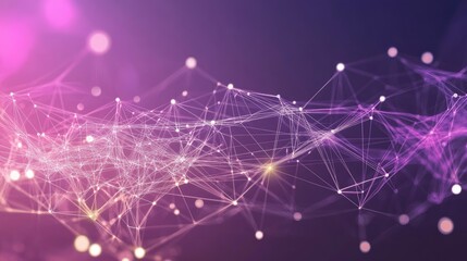 Abstract purple and pink network background with glowing connecting lines and dots, representing technology and data communication.