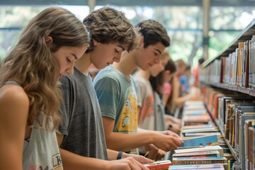 Excited Students Beginning Academic Journey in Library on First Day of School