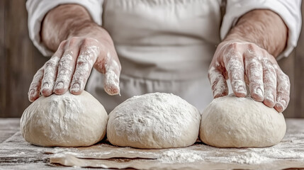 Obraz premium Mastering the Art of Pizza Making Fresh Dough Ready for Traditional Hand-Tossed Pizza Preparation like in Naples Italy