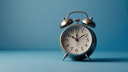 Naklejka premium Classic Alarm Clock on Blue Background