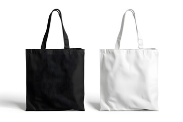 Two tote bags, one black and white isolated on white background mock up
