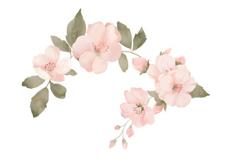 Watercolor pastel flowers frame on white background with copy space for text. Invitation wedding card
