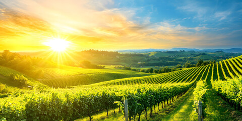 Picturesque vineyard with lush grapevines