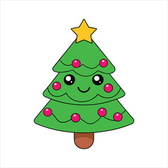 Christmas tree kawaii vector
