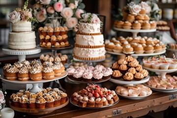 Beautifully Arranged Sweet Treats Displayed at a Rustic Bakery During a Spring Afternoon