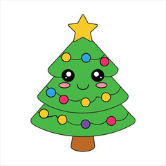 Christmas tree kawaii vector
