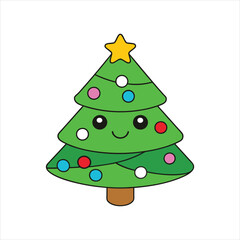 Christmas tree kawaii vector