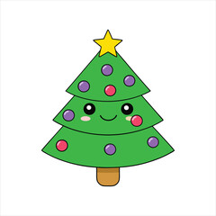Christmas tree kawaii vector