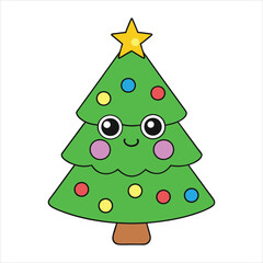 Christmas tree kawaii vector