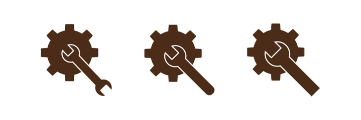 Fix service tools, wrench and screwdriver, repair instruments, simple icon. Gears logo line icon. Gear icon set. Eps 10.