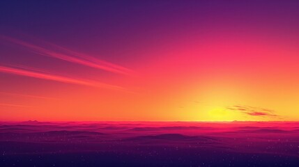 Fototapeta premium A stunning landscape showcasing a vibrant sunset with hues of purple, pink, and orange illuminating the horizon.