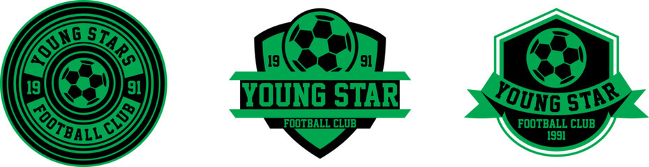 Football Club Logo. Young Star Vector Logo. Green Black Logo White Background. Vector Illustration.