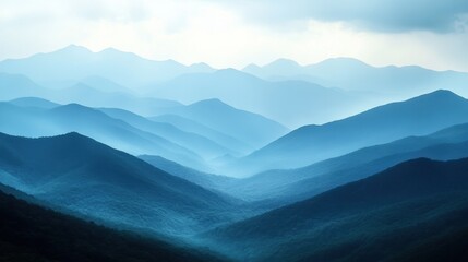 Obraz premium Majestic mountains bathed in serene light, inviting viewers to discover the peaceful beauty of nature's grandeur.