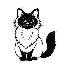 Cute Ragdoll Cat linocut vector