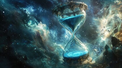 A fantasy image of hourglass in the space for Space Time in our 5 dimension universe galaxy concept.