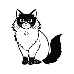 Cute Ragdoll Cat linocut vector
