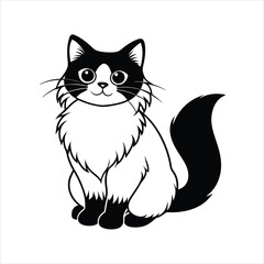 Cute Ragdoll Cat linocut vector