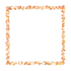 Gold sparkle or glitter lights effect square frame, transparent light bokeh, isolated. Golden border, jewel deco art. Shining dust glowing confetti. Spark object. Png