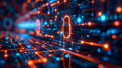 Obraz premium 3D Rendered Lock in Cyberspace, Representing Network Security, Protection Against Hackers and Theft in a Digital Environment.