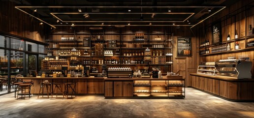 Modern Coffee Shop Interior Design with Wooden Accents