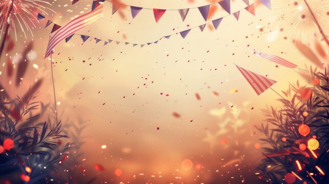 A festive background with confetti and flags, perfect for celebrating a special occasion.