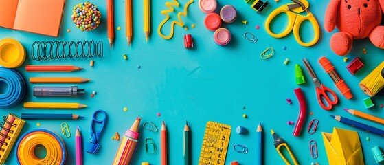 Vibrant Back to School Stationery Scattered Arrangement for Creative Learning Atmosphere