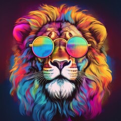 lion avec lunette de soleil ronde retro couleurs vives98901.jpg