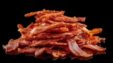 Delicious Crispy Bacon Strips Isolated on Black Background