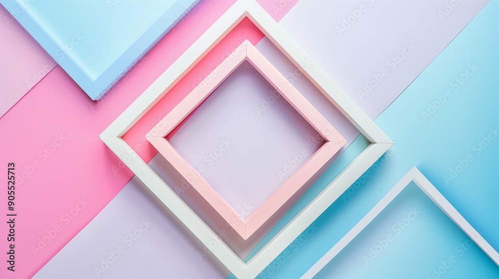 Wall mural white blank square frame for mock up and display products with pastel colors
