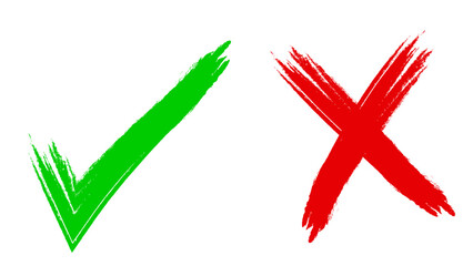 Green Tick Mark and Red Cross Mark Brush Strokes Vector Illustration