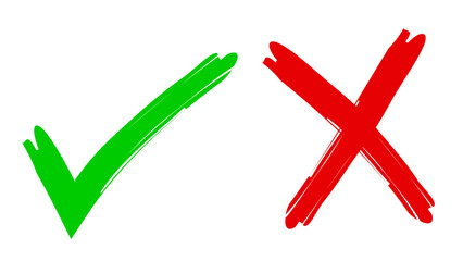Green Tick Mark and Red Cross Mark Brush Strokes Hand Made Vector Illustration