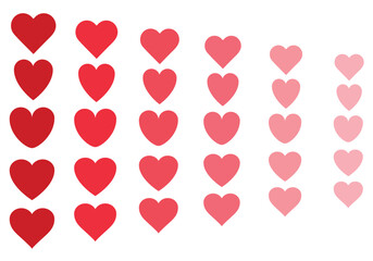 Set of red heart icons, collection of red heart vector icons signs.