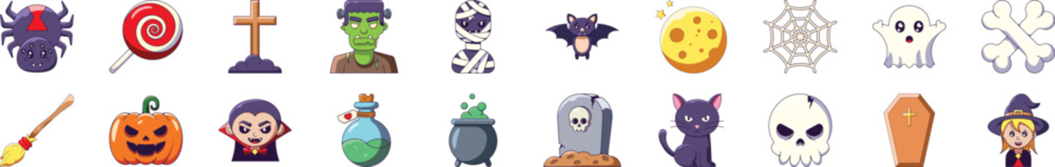 Halloween Cartoon Illustrations for Infographics, Books, Banners