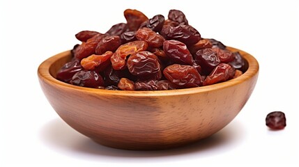 Obraz premium Healthy Dried Raisins in Wooden Bowl - Nutritious Snack Food Photography