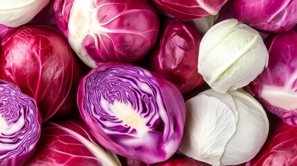 Obraz premium Close-up red cabbage, vibrant color, unique texture, flat design illustration, ultra HD,