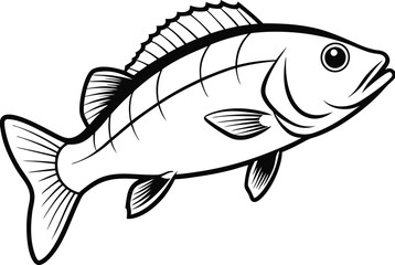 bass fish line drawing vector illustration.