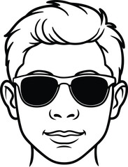 A man head with sunglasses silhouette vector line art illustration