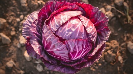 Obraz premium Fresh Organic Purple Cabbage in Sunlit Garden