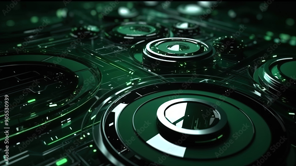Aufkleber Technology abstract background with hud styled round interface elements in neon tech light.