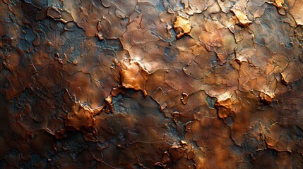 Fototapeta premium Textured surface of patinated metal with rich hues of copper and bronze, creating an artistic and aged appearance.