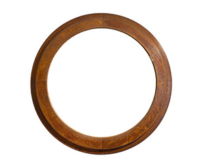 Old round wooden frame isolated on white background with clipping path