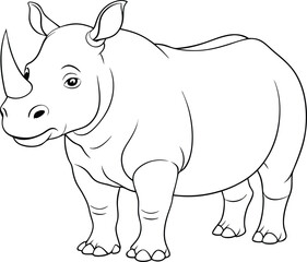 Rhinoceros black and white silhouette vector line art illustration