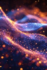 Obraz premium Futuristic Digital Waveforms Abstract Background with Glowing Accents