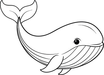 Whale black and white silhouette vector line art illustration