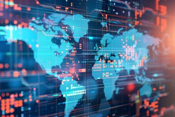 Breaking news backdrop, digital world map, bright tech colors, live report studio design