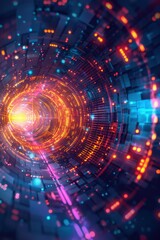 Obraz premium Futuristic Digital Patterns: Vibrant Abstract Background with Glowing Elements
